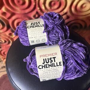 New 2 Skeins Premier Just Chenille Yarn iris purple 65 Yards 100% Polyester.